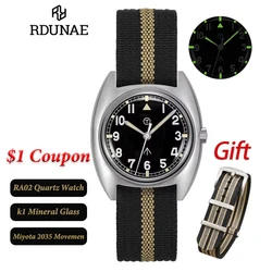 RDUNAE RA02 Quartz Watch  Miyota Super 2035 Movement  K1 Mineral Crystal Stainless Steel Luminous Waterproof  5ATM Men's Watches