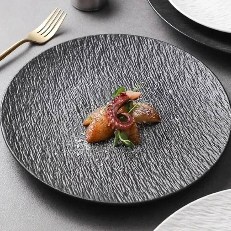 

Minimalist Modern black/ white Ceramic Plate High Quality imitation stone pattern Steak Salad Dinner Plates Kitchen Accessories
