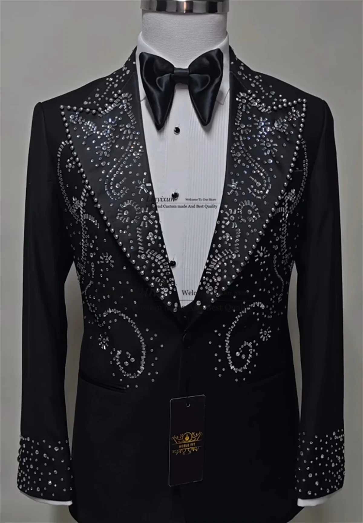 

Sparkly Crystal Beaded Men Suit Slim Fit Groom Wedding Tuxedos 3 Piece Sets Male Prom Blazer Customized trajes para hombre