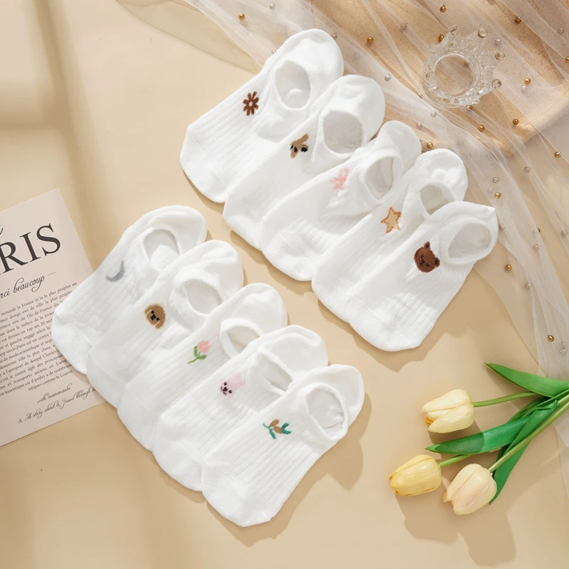 Chaussettes en coton blanc pour femmes, chaussettes de rinçage rayées confortables, chaussettes de bateau coupe basse respirantes pour filles, mode printemps et été