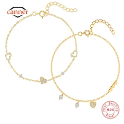 CANNER Hollow Heart-shaped Zircon 925 Sterling Silver Bracelet For Women Ins Geometric Butterfly Bracelet Valentine's Day Gift