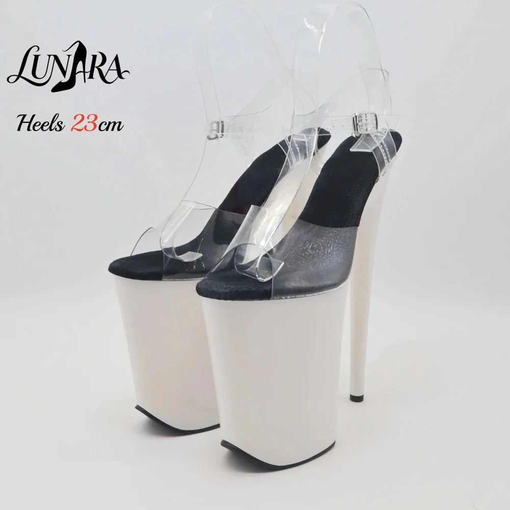 23cm/9Inch Clear Heel Sandals White Platform Open Toe Adjustable Buckle Non-slip Sexy Stage Performance Pole Dance Rave Party image 4