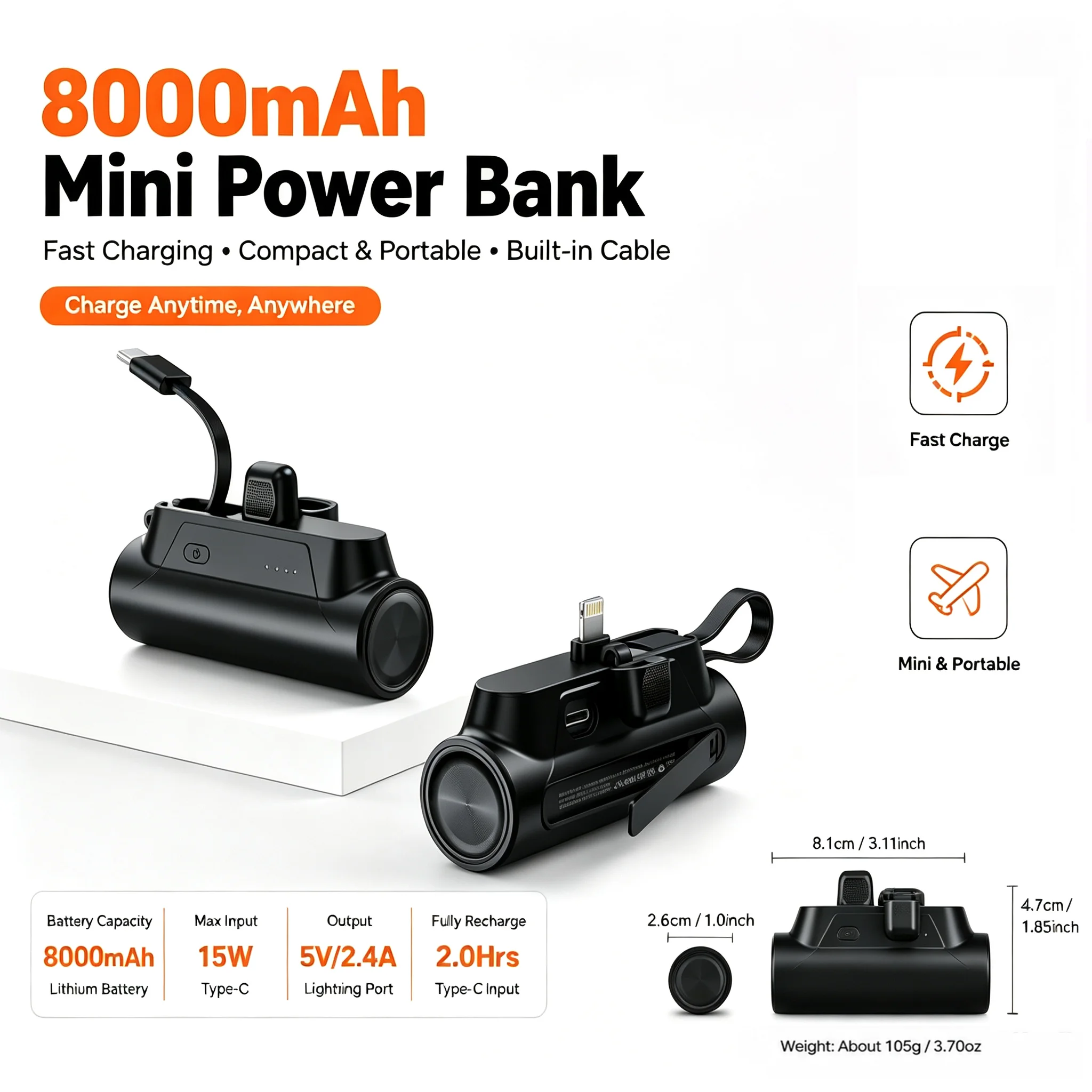 Mini Capsule Power Bank with PSE KC CE Certifications Compact Portable Mini Pocket Charger