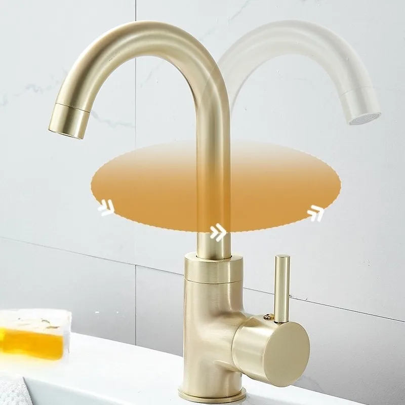 Brushed Gold Basin Faucet, Washbasin, Sink, Bathroom, Retro Single Hole Hot and Cold Dual Control Faucet for Home Use
