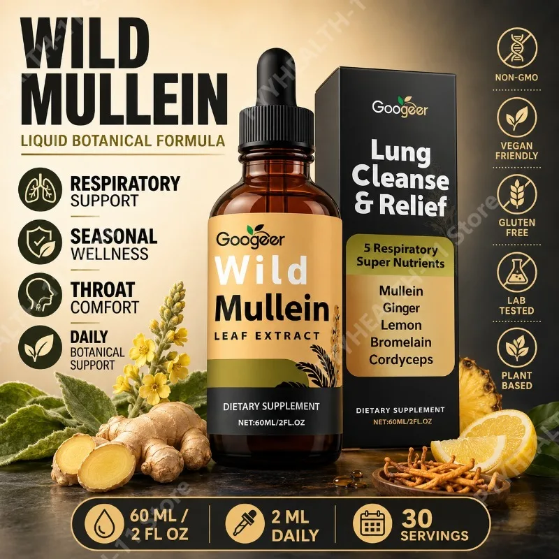 Mullein Liquid Drops Herbal Blend with Ginger Bromelain Lemon Cordyceps Extract Dietary Supplement Daily Wellness Support 60ml
