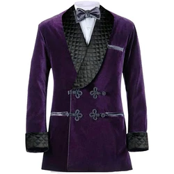 Jaqueta masculina de veludo roxo xale de lapela blazer longo com peito duplo jantar festa de casamento smoking design mais recente casaco Jaqueta masculina de veludo roxo xale de lapela blazer longo com peito duplo jan