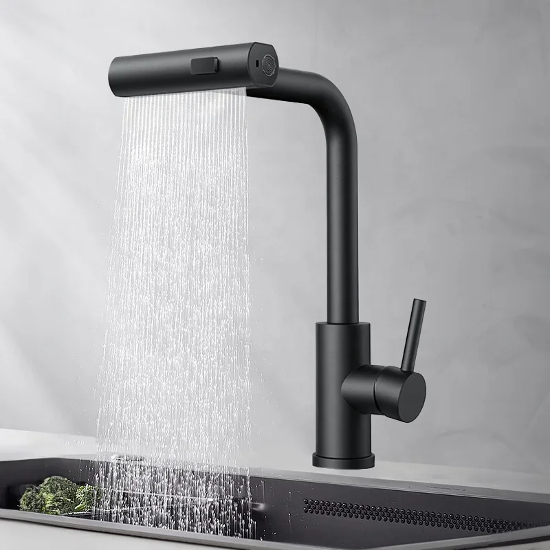 modern design black hot cold mixer faucet 304 sus stainless steel pull out water tap kitchen sink faucet tap