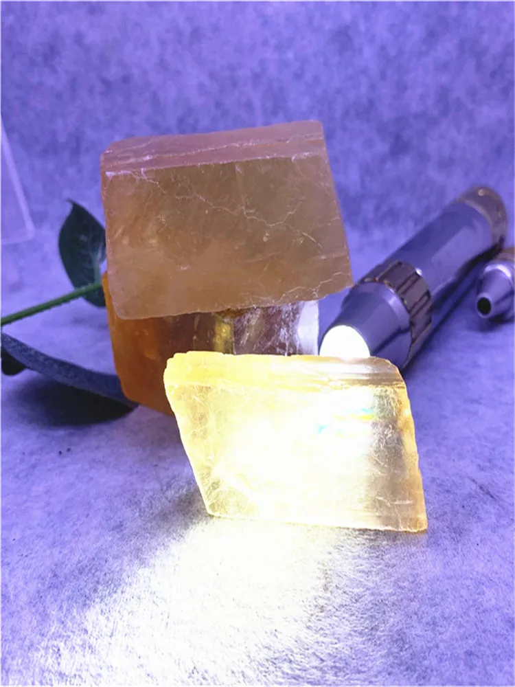 Natural Crystal Yellow Calcite Geode Blocks Irregular Shape Healing Gemstone Ornament for Home Decor