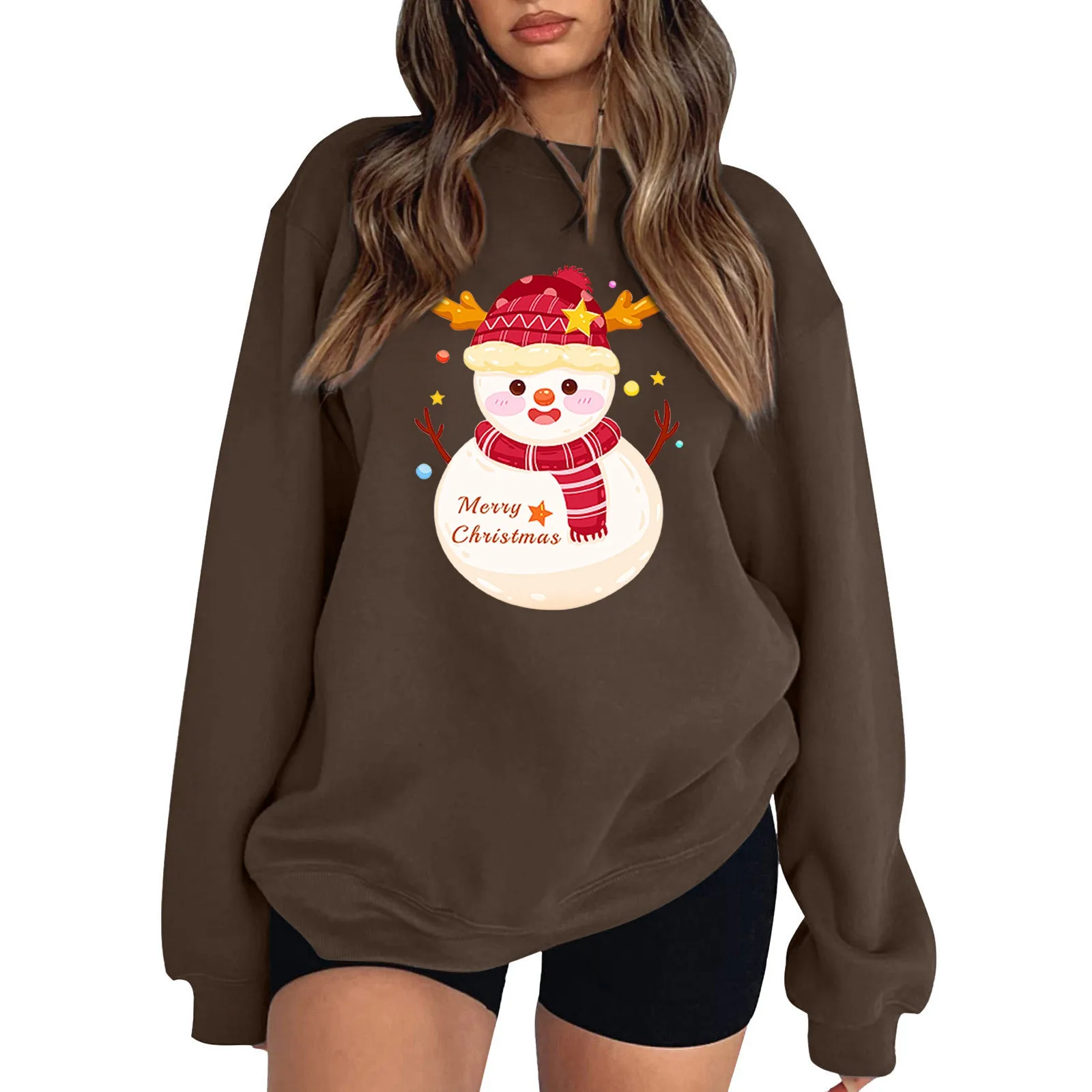 

Oversized Christmas Hoodie Womens Autumn Winter Xmas Cartoon Snowman Print Long Sleeve Thick Sweatshirt Pullovers Retro Hoodies