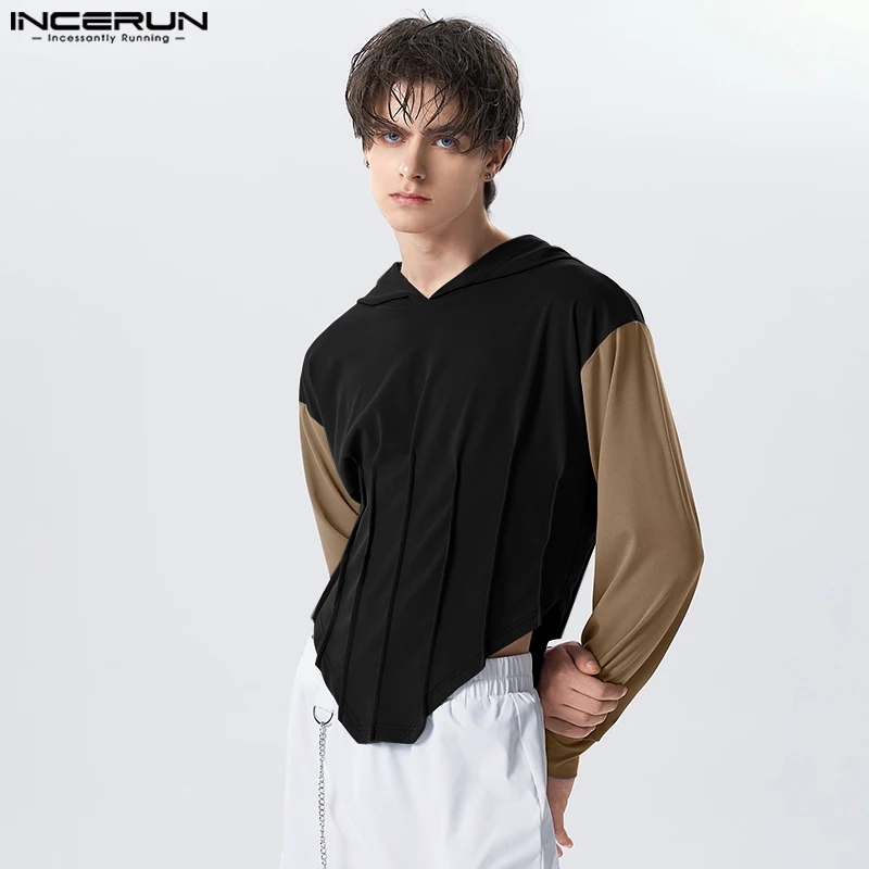 

INCERUN Tops 2024 Handsome Men's All-match Deconstructed Design Sweatshirt Casual Patchwork Color Contrast Sweaters Hoodie S-5XL