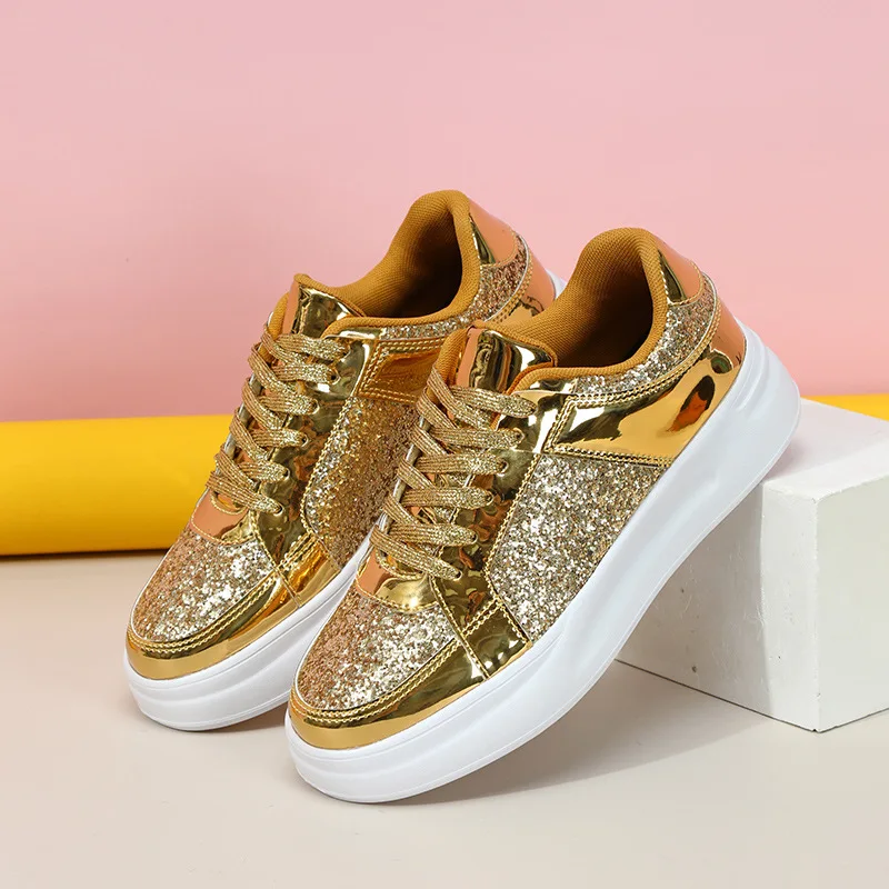 Zapatos de moda con lentejuelas para mujer, calzado informal para caminar, zapatillas de suela gruesa a la moda, calzado informal para hombre, zapatillas con cordones