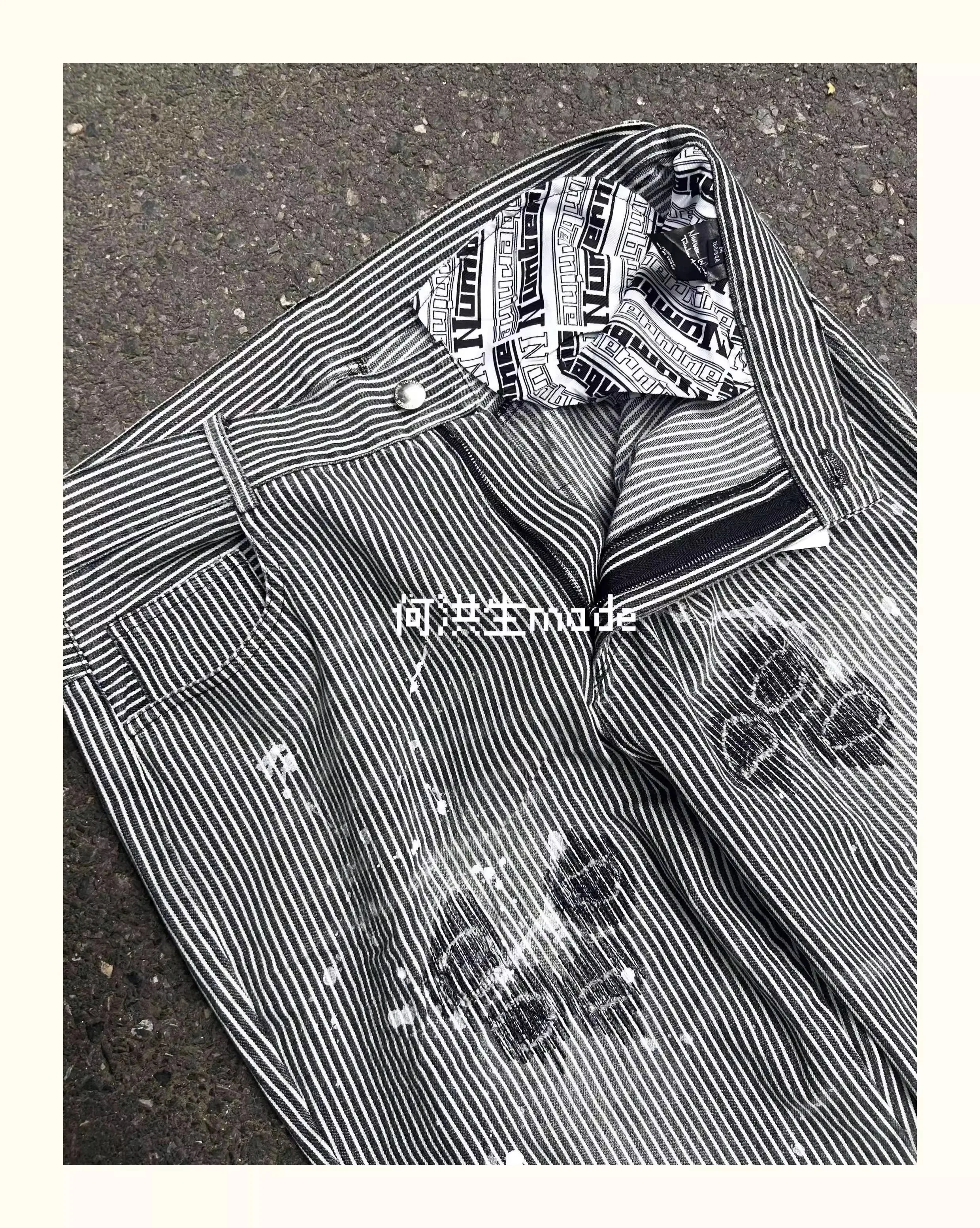 High New Classical Vintage Number Nine Striped Old Washing Jeans Cotton Denim Pants Comfort Casual Jeans Size 1 2 3 4 #331