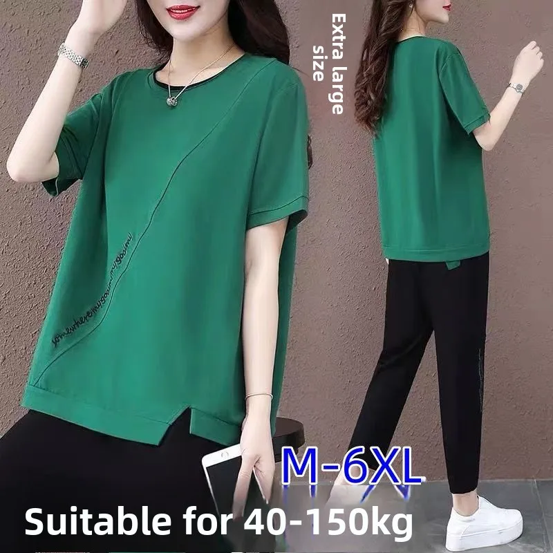 Komplet sportowy plus size dla kobiet na lato 2024, modny, luźny krój, dwuczęściowy zestaw, narzutka.