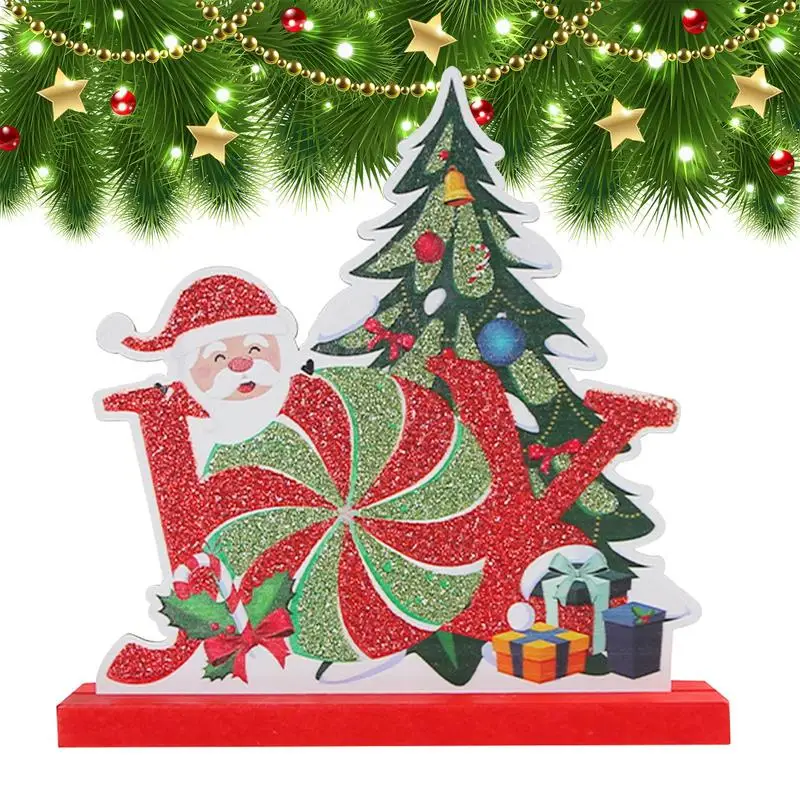 

Christmas Wood Sign Wood Santa Christmas Tabletop Decoration Decorative Freestanding Wood Sign For Table Fireplace Bookshelf