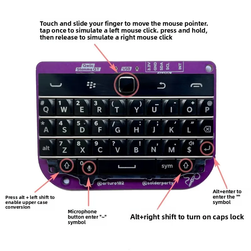BlackBerry Q20 Wired Mini Keyboard Solderparty Open Source BBQ20KBD Q20 Bare Board Without Shell Supports USB/Qwiic/PMOD DY Gift