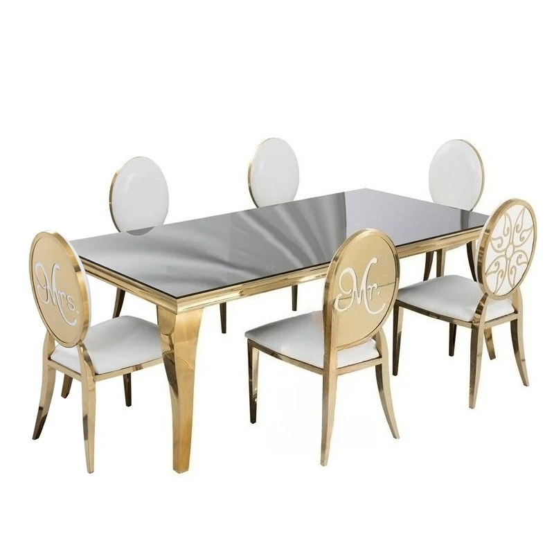 

Spot thickened gold stainless steel dining table is suitable for tempered glass table tops in wedding hotels