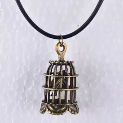 Vintage Antique Bronze 3D Birdcage Pendant Necklace For Women Wax Cord Rope Diy Bird Cage Necklace Metal Jewelry Alloy Jewellery
