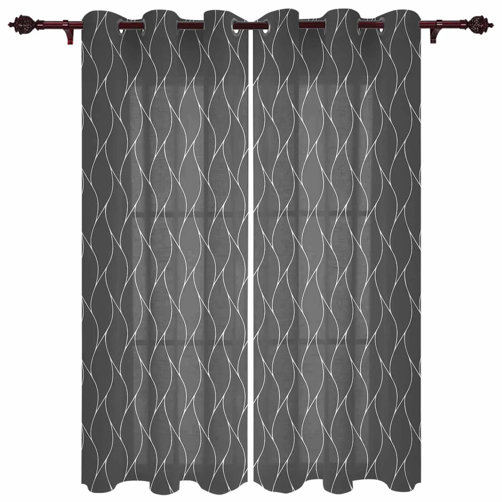 Dark Gray Long Wave Texture Curtains for Bedroom Living Room Drapes Kitchen Children's Room Window Curtain Modern Home Decor