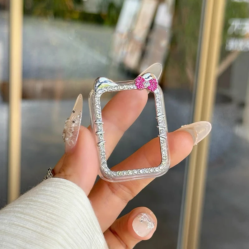 Diamond studded cat ear case for Xiaomi Mi Band 9 9pro PC hollowed out protective case, cute and interesting protective case