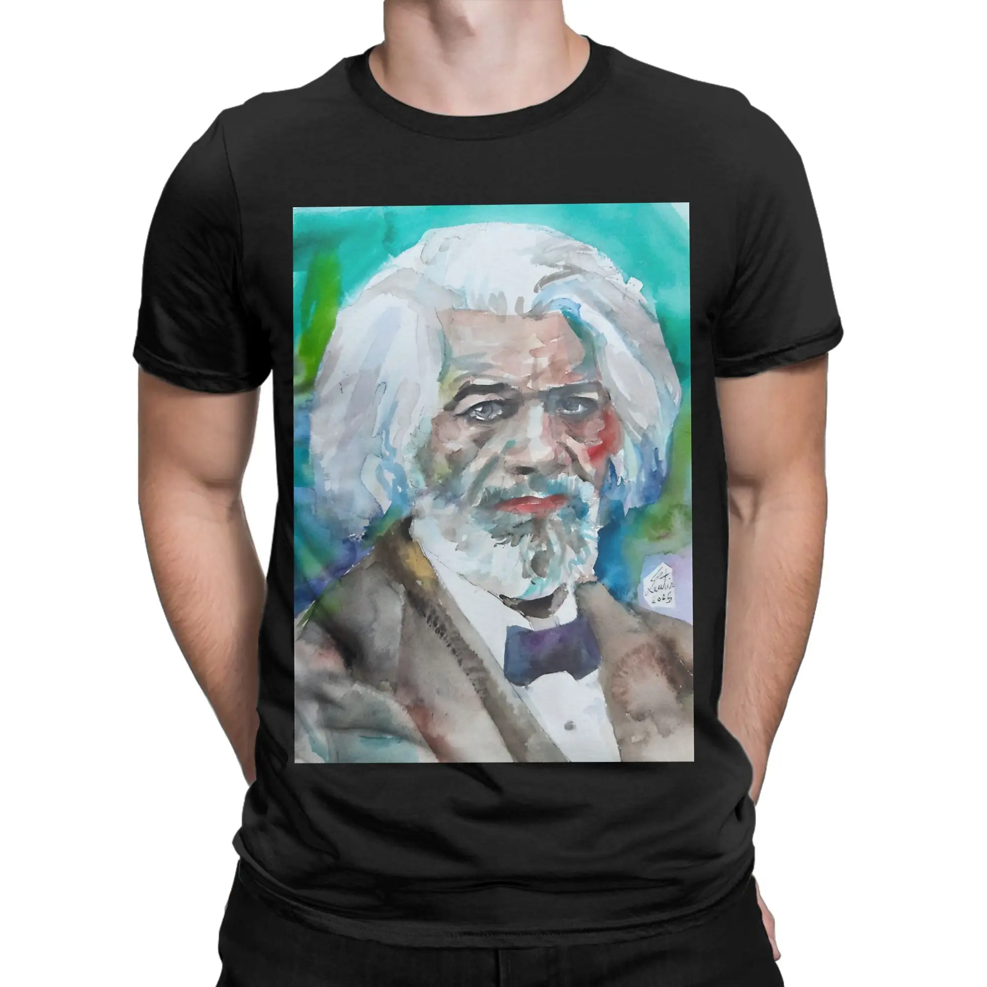 FREDERICK DOUGLASS  watercolor portrait Funny 100% Cotton T-Shirt Frederick Douglass Tops Tees For Men
