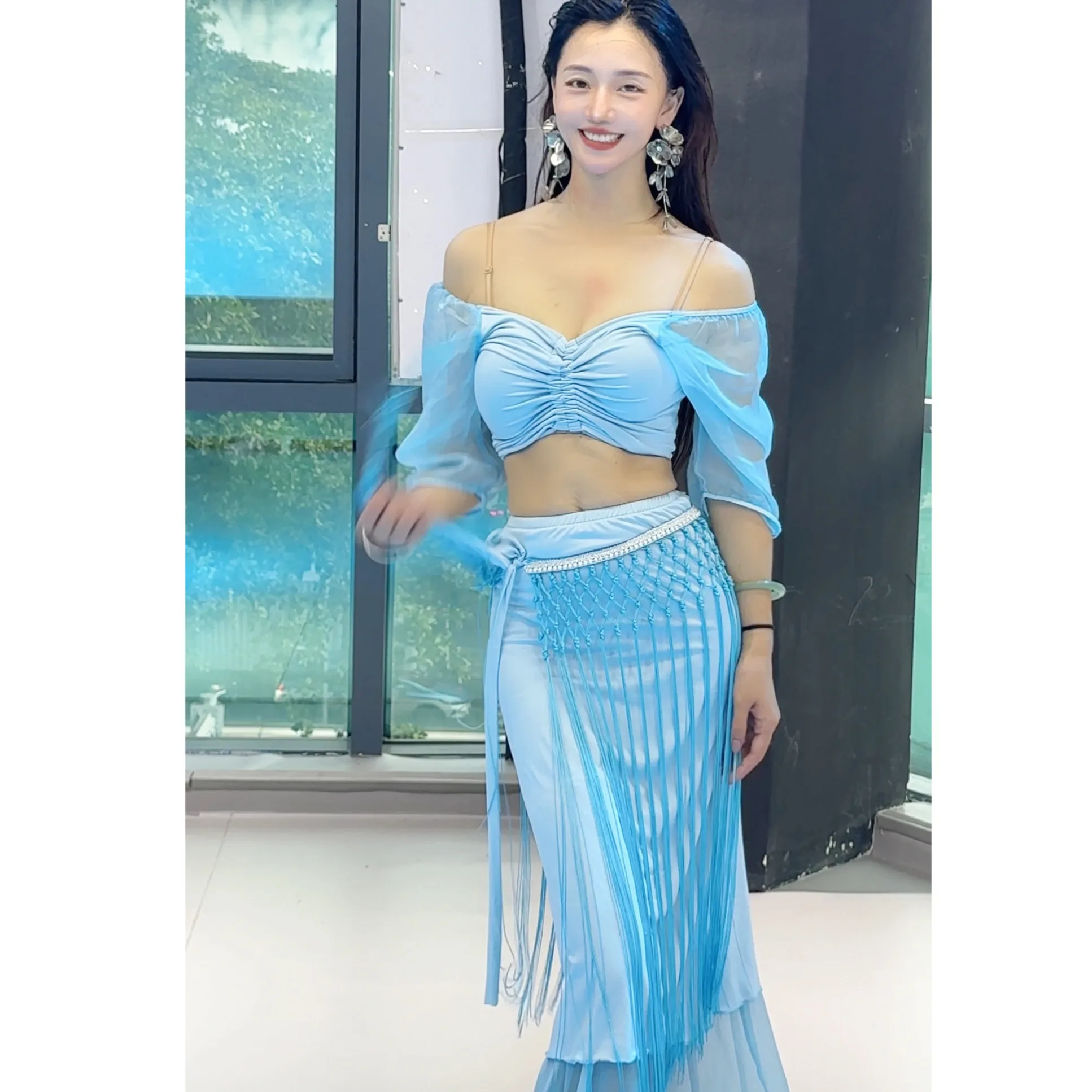 

Belly dance professional practice clothes women's high-end sexy temperament performance costume oriental dance training suit