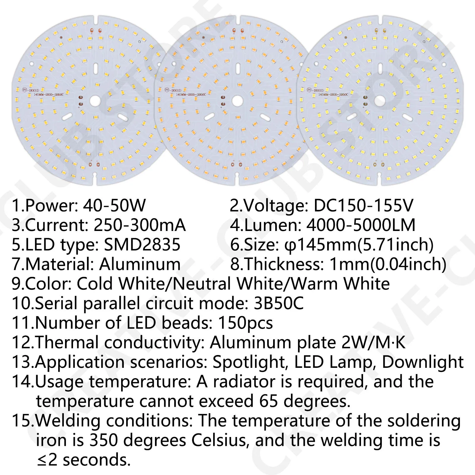 SMD2835 LED Lamp Chip LED Module 40W 45W 50W DC150-155V 250-300mA for Spotlight LED Lamp Downlight Tube Lamp T-shaped Bulb Lamp