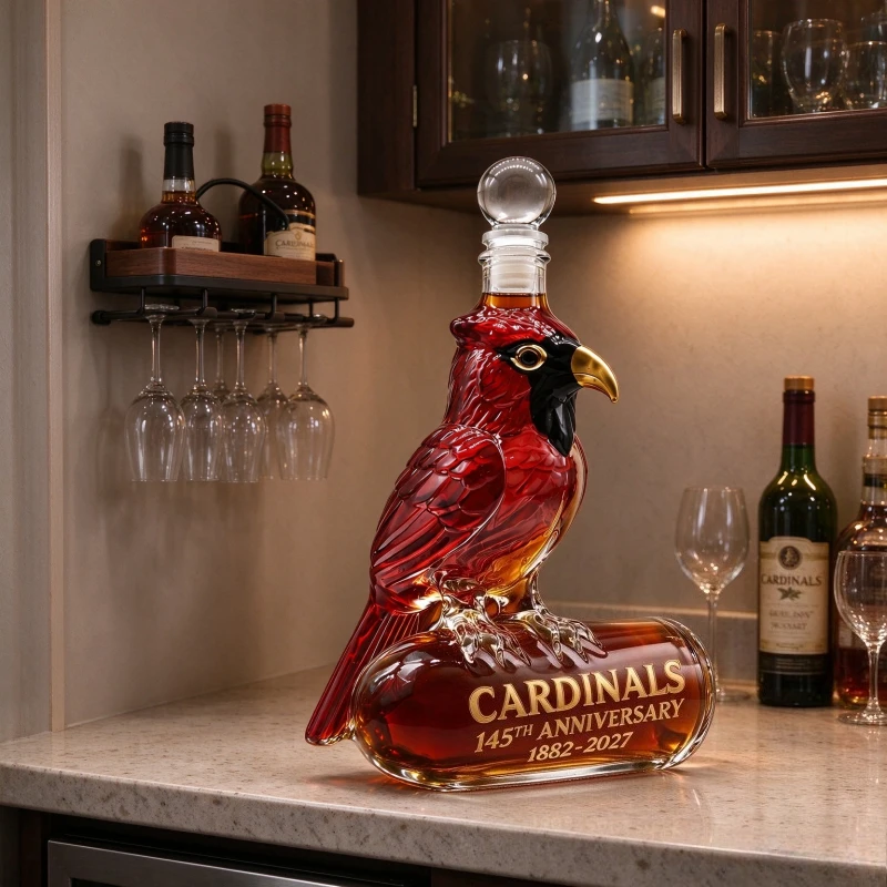 Red Cardinal Bird Glass Whiskey Decanter Creative Bird Shaped Liquor Bottle Home Bar Decoration Collectible Gift