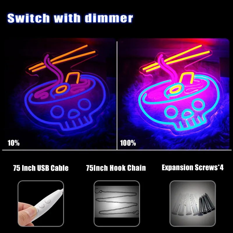 Sign Ramen Neon Light LED Japanese Restaurant Wall Décor Dimmable LED Bar Restaurant Music Concert Man Cave Wall Art 16.8"×12.8"