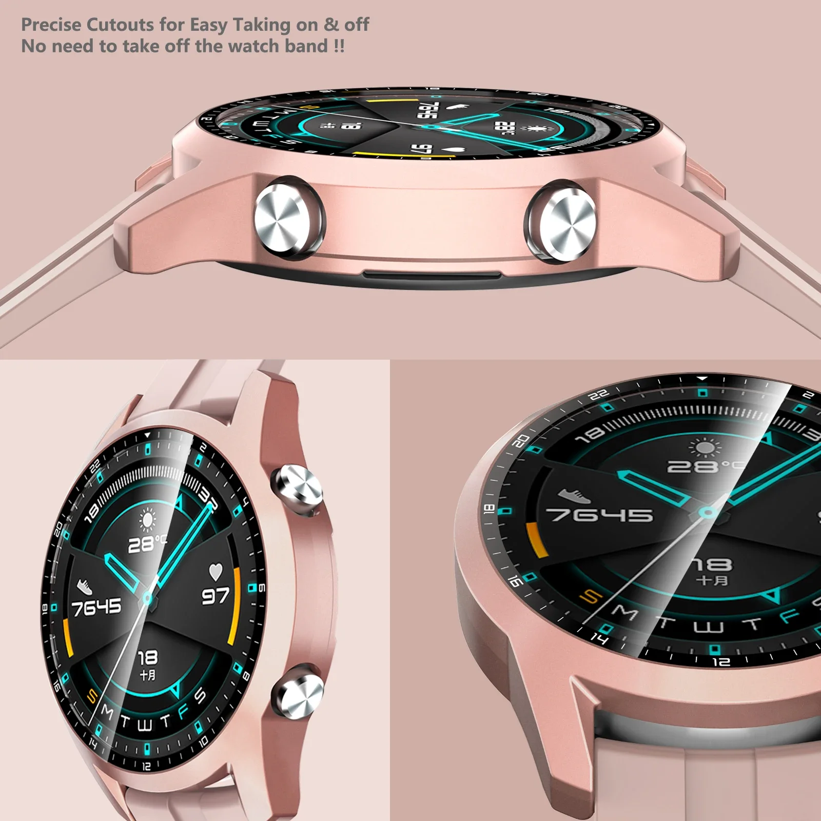 Glass Case for Huawei Watch Gt 2 46mm Protective Tempered PC Cover for Huawei Gt 2 46mm Full Screen Protector Cover Bumper Case