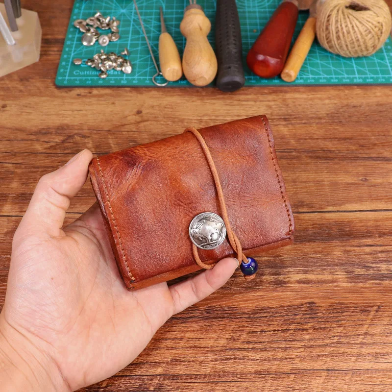 Original Vintage Handmade Planting Cowhide Small Card Bag Personalized Unisex Driver License Storage Bag Multifunctional Wallet