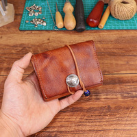 Original Vintage Handmade Planting Cowhide Small Card Bag Personalized Unisex Driver License Storage Bag Multifunctional Wallet