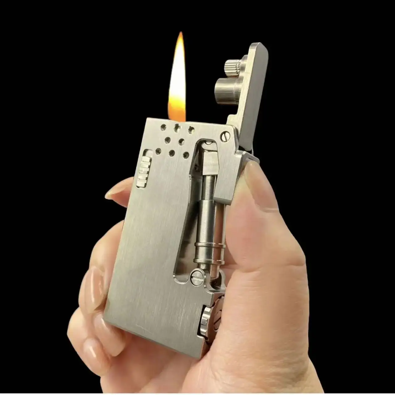 Titanium&Brass Kerosene Lighter Semi-Automatic Catapult Oil Lighter With Independent Oil Tank Creative Luxury Gift