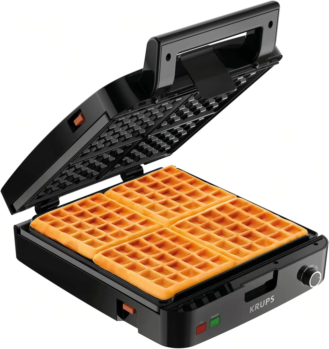 

4-Slice Belgian Waffle Maker: Stainless Steel, 5 Browning Levels, Audible Ready Beep, Removable Plates, 1200W, Silver/Black
