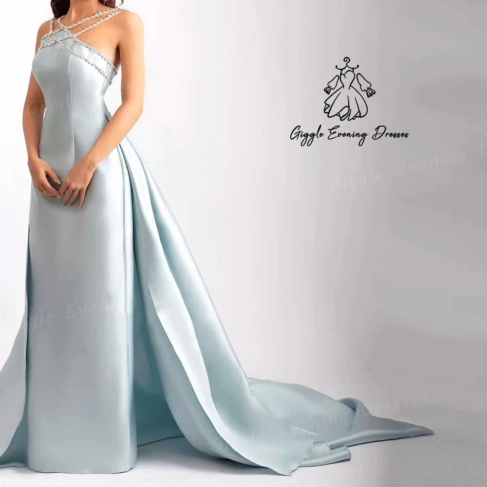 Giggle Halter Beads Luxury Party Dresses Straight Floor-Length elegant Satin Formal Saudi evening gala dress for women 2024