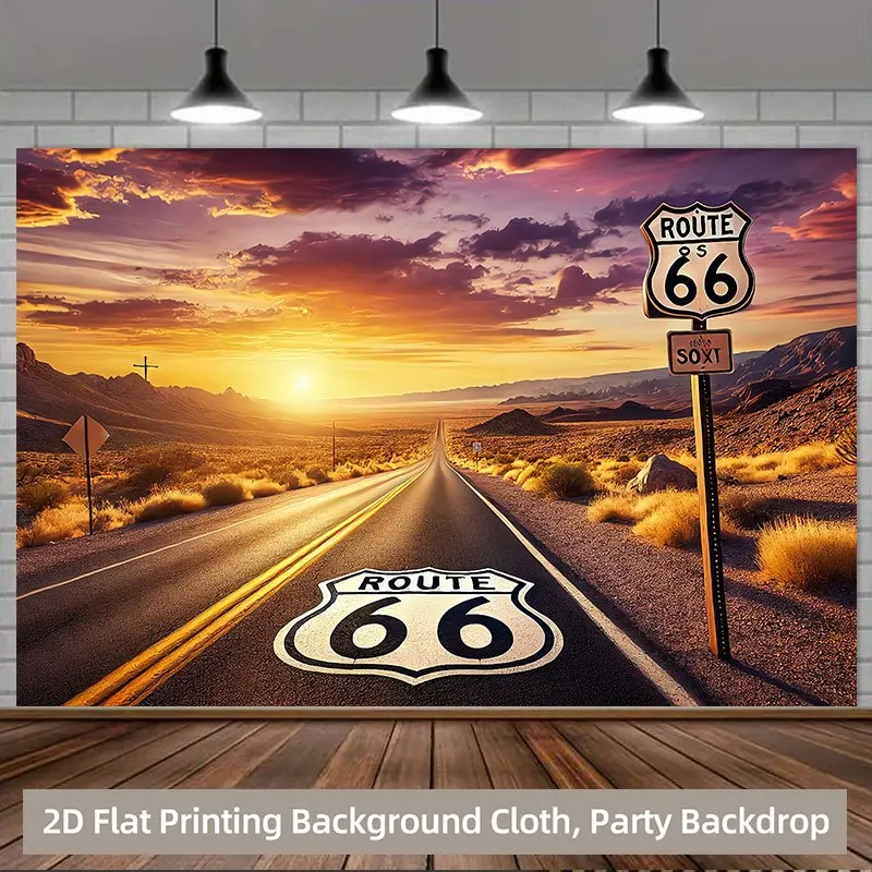 Large Route 66 Sunset Desert Road Tapestry Wall Hanging American Vintage Travel Sign Backdrop Decor BohoPhoto Print CanvasPoster
