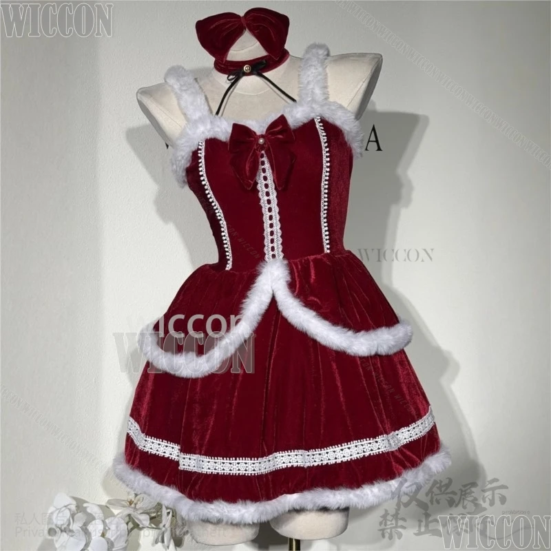 Navidad 2024 nuevo disfraz vestido de sirvienta Sexy rojo Lolita Cosplay Anime Santa Claus lindo señoras Slim felpa Cos para niñas personalizado