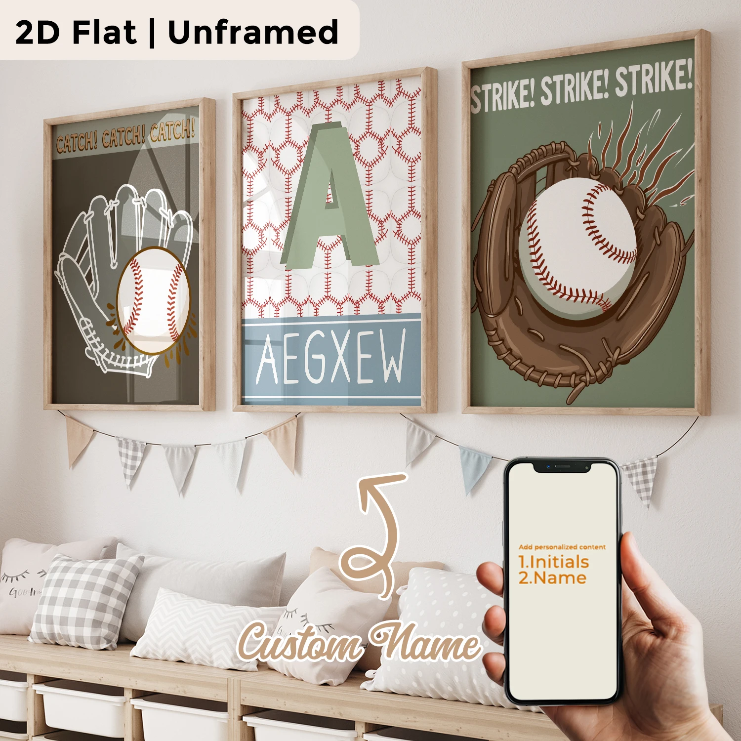 3pcs Personalized Custom Name Baseball Club Wall Art Print Picture Canvas Poster Painting For Living Room Home Decor