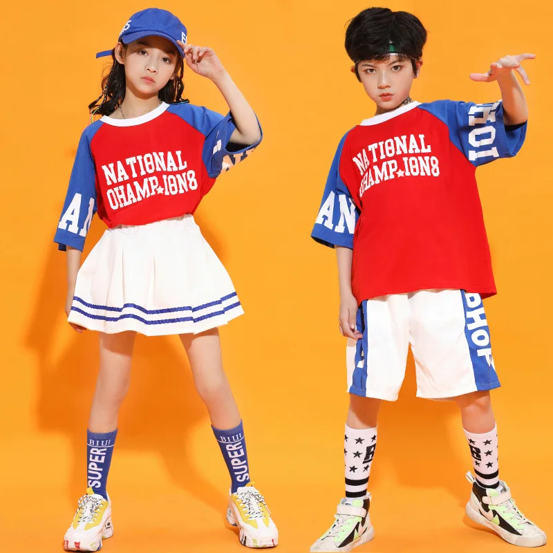 Fashion Kids Gymnastics Cheerleading Costumes Boys Girls School Uniforms Sports Meeting Clothes Children Hip Hop Jazz Dancewear