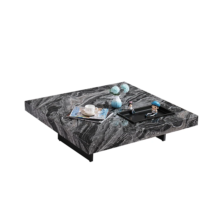 Italian Style Modern Luxury Natural Marble Coffee Table Black Stainless Steel Legs Home Furniture