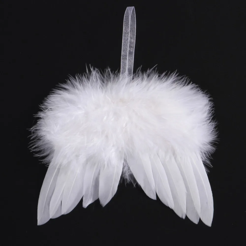 

6pcs White/Pink Feather Angel Wing Pendant Simulation Mini Feather Snowflake Pendant with Rope Christmas Tree Decoration