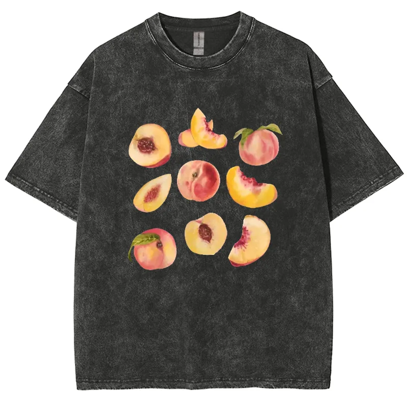

Casual Style Fruit Print Women's T-Shirt Washed Denim Fabric Pure Cotton Comfort Short Sleeve Summer Cool Casual Street Top