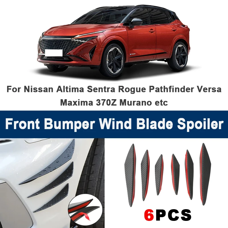 

6pcs Front Bumper Lip Side Splitter Fins Wind blade Spoiler - For Nissan Altima Sentra Rogue Pathfinder Versa Maxima 370Z Murano