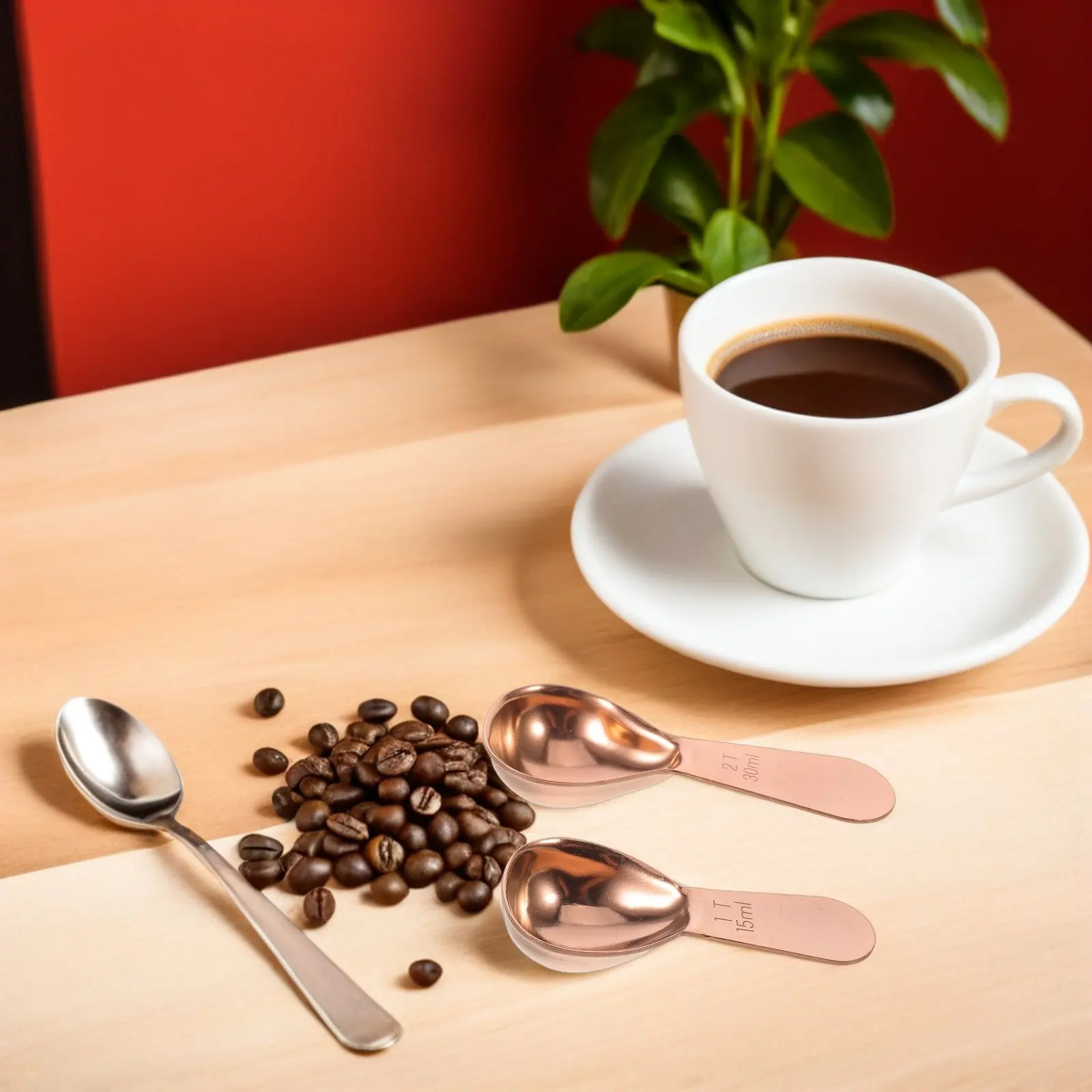 2Pcs Coffee Bean Measuring Scoop Stainless Steel Short Handle Ergonomic Coffee Measuring Spoon for Kitchen Cafe Office Use