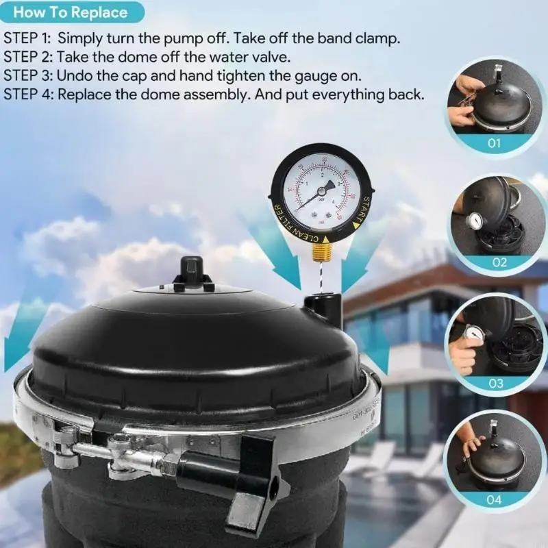 Válvulas agua J6PE Conjunto superior para sistema control presión ajustable del filtro piscina