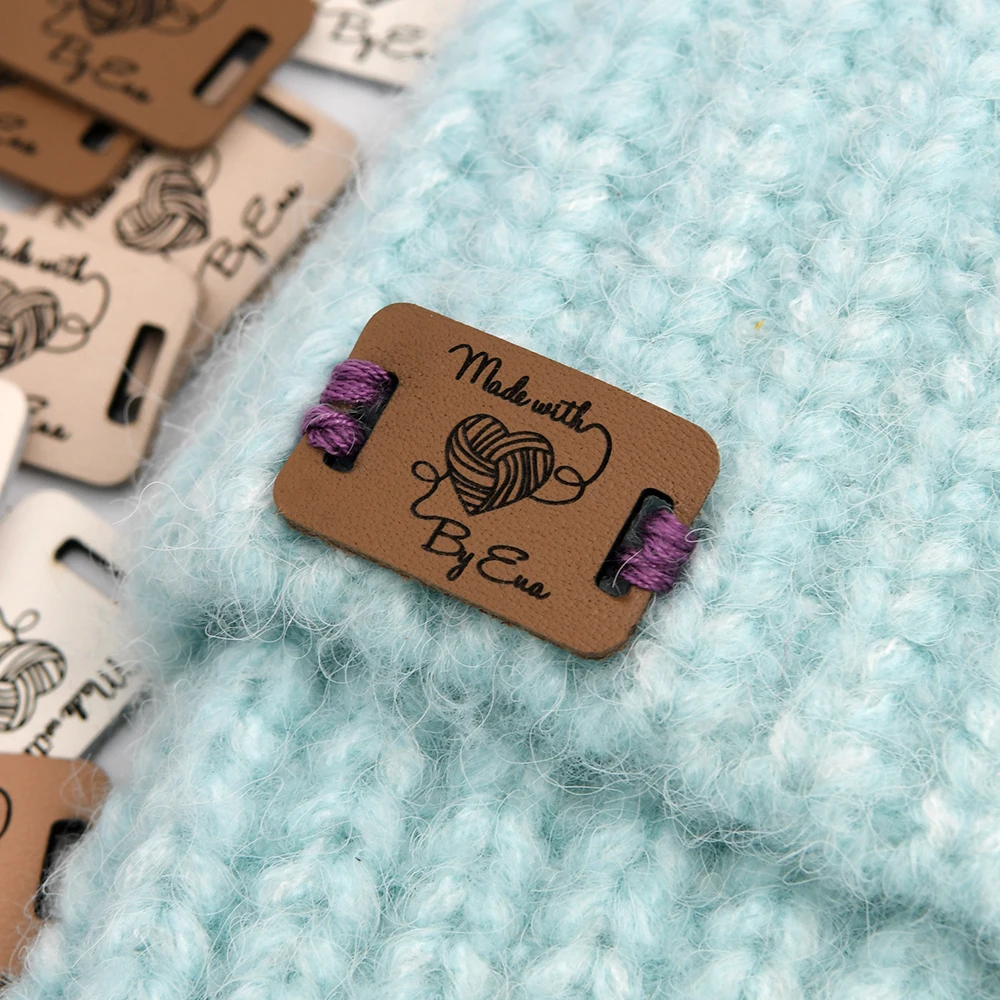

Custom Laser Engraved Genuine Leather Tags 19x30mm 1mm Thick Pre-Punched Eco Leather Sew On Labels for DIY Crafts