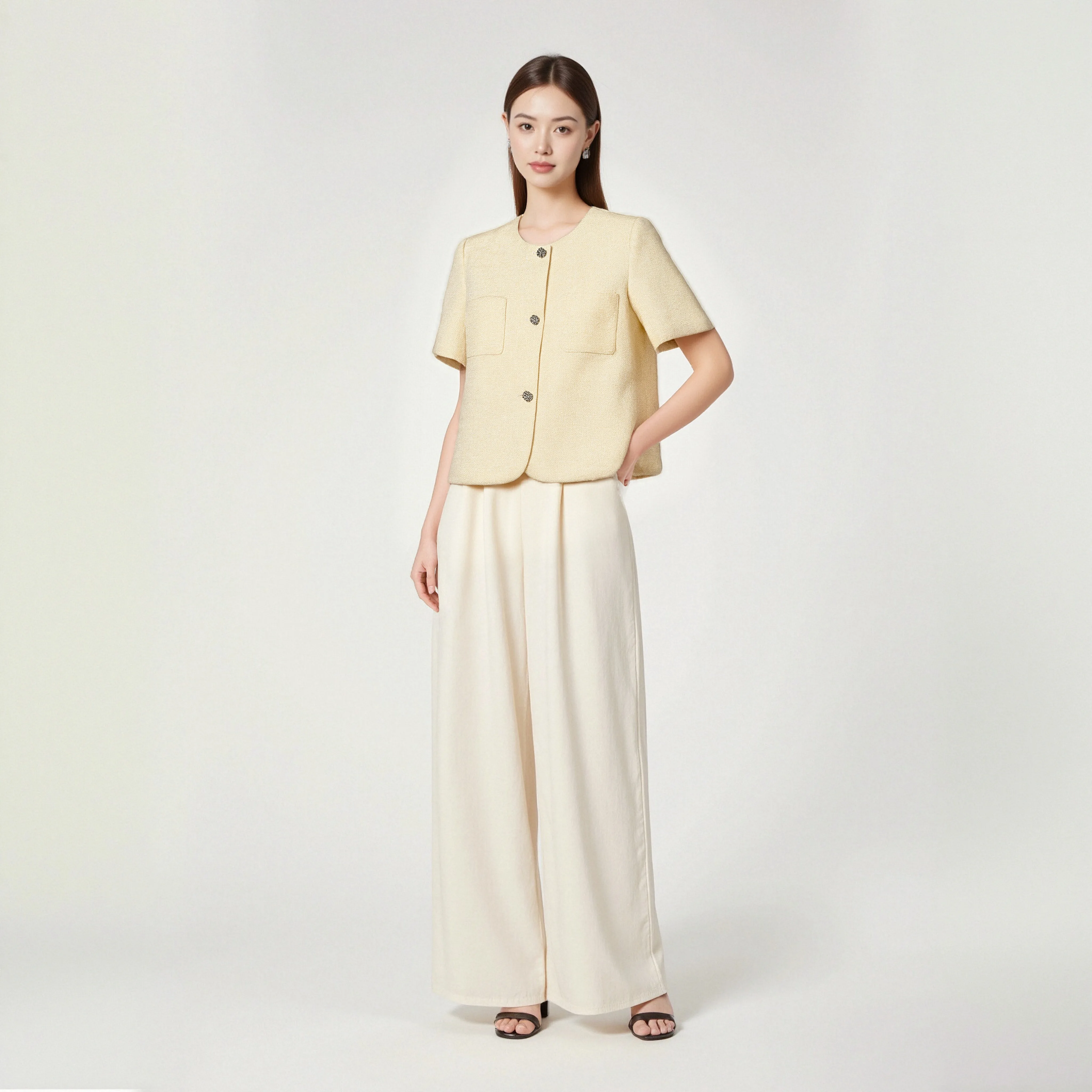 

Элегантная желтая куртка с короткими рукавами, универсальная, модная, простая, темпераментная, светская, в стиле, с небольшим ароматом, модное, новое поступление