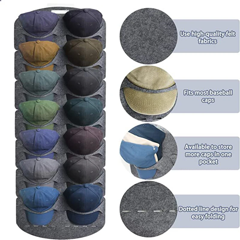 14 Pocket Felt Hat Storage Rack Cap Holder Hanging Caps Organizer Felt Hat Storage Display Hanger Bag Wall Mount Hat Racks