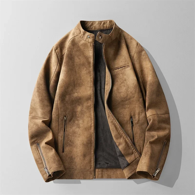 Men Vintage Washed Biker Leather Jacket Men Trendy Brand Handsome Retro Leather Coat Men Spring Autumn Motorcycle Leather Coats