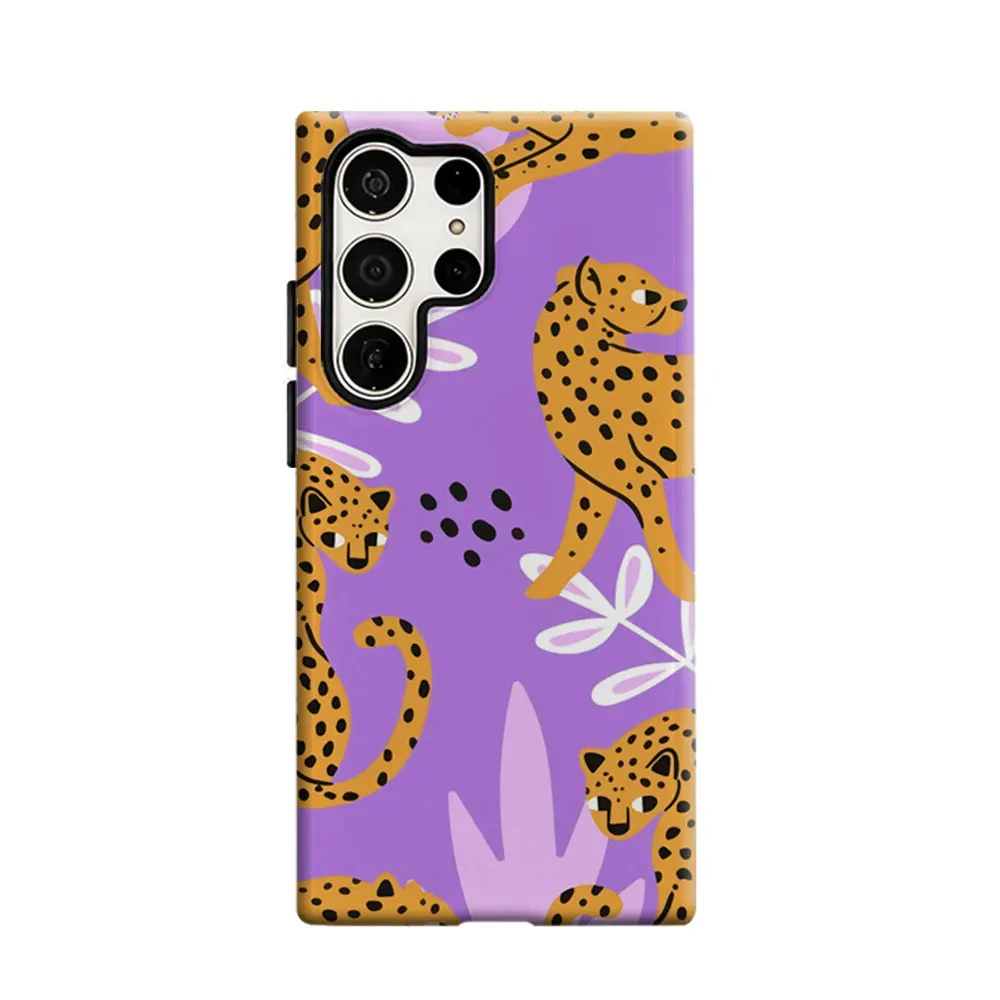 CaseLumi Phone Case For Samsung Galaxy S25 S24 S23 Ultra Plus HD Hard Playful Leopard Trio Double Layer Cover Film Shell
