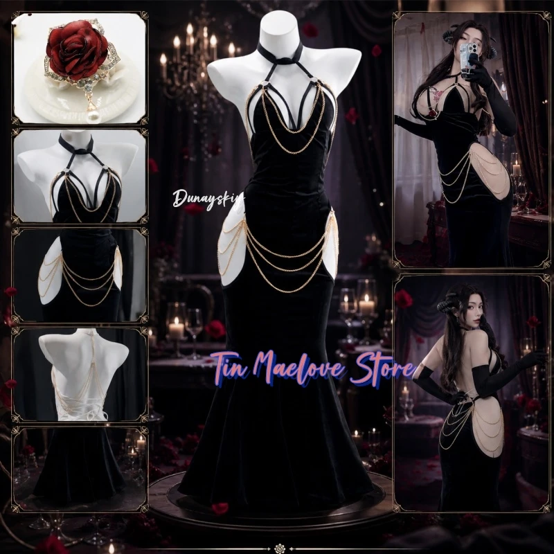 Vestido de Fiesta Succubus de Diseño Original, Falda Sirena Ajustada con Encaje y Corte en la Cadera, Disfraz de Cosplay para Mujer, Halloween, Navidad